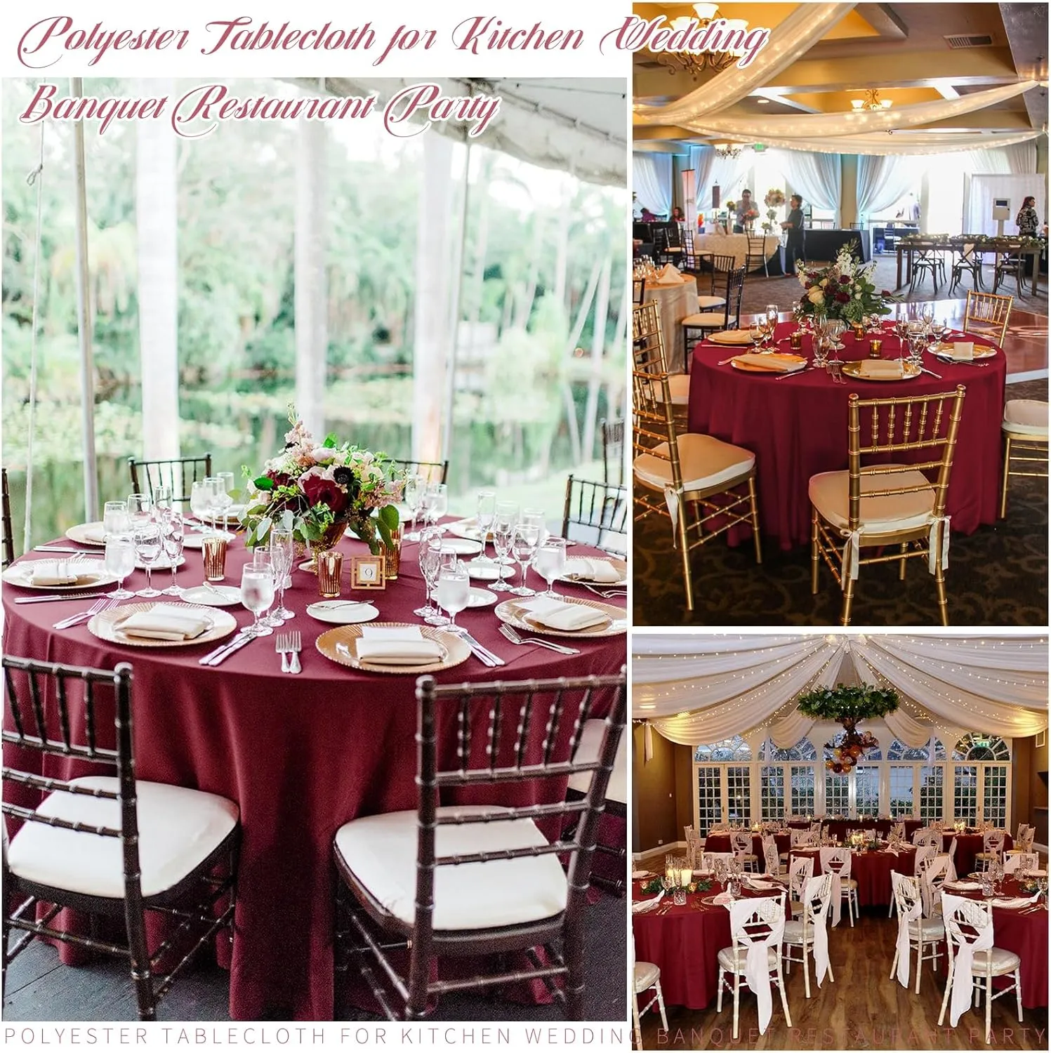 8 Pack Round Tablecloth 90 Inch - Burgundy Polyester Table Cloth for Round Table, Premium Stain and Wrinkle Resistant Washable Fabric Table Cover for Wedding Party Banquet Restaurant Reception