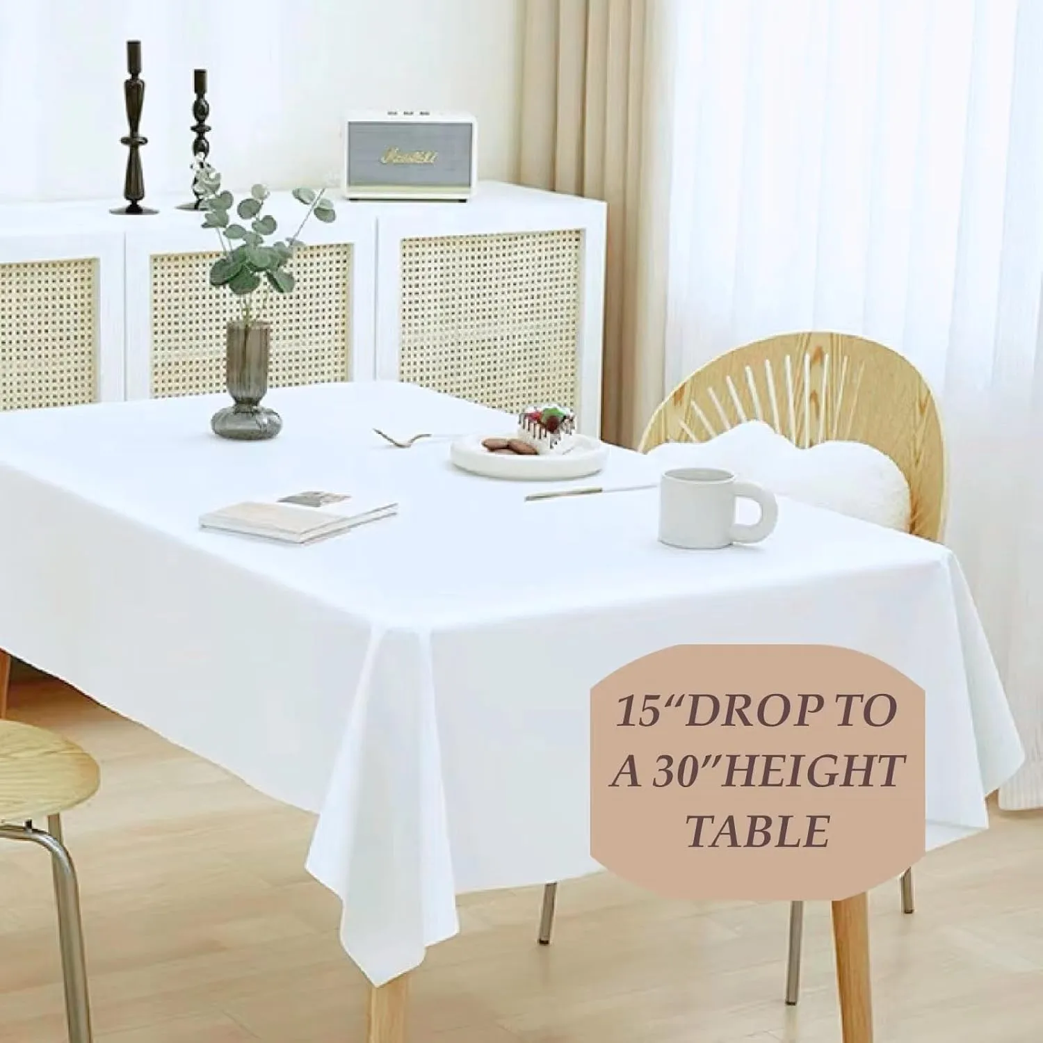 8 Pack White Table Cloth 60 x 102 Inch Polyester tablecloths for 6 Foot Rectangle Tables, Stain and Wrinkle Resistant Washable Fabric White Table Covers for Parties, Wedding, Banquet, Dining