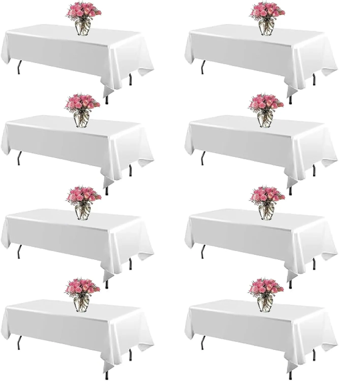 8 Pack White Table Cloth 60 x 102 Inch Polyester tablecloths for 6 Foot Rectangle Tables, Stain and Wrinkle Resistant Washable Fabric White Table Covers for Parties, Wedding, Banquet, Dining