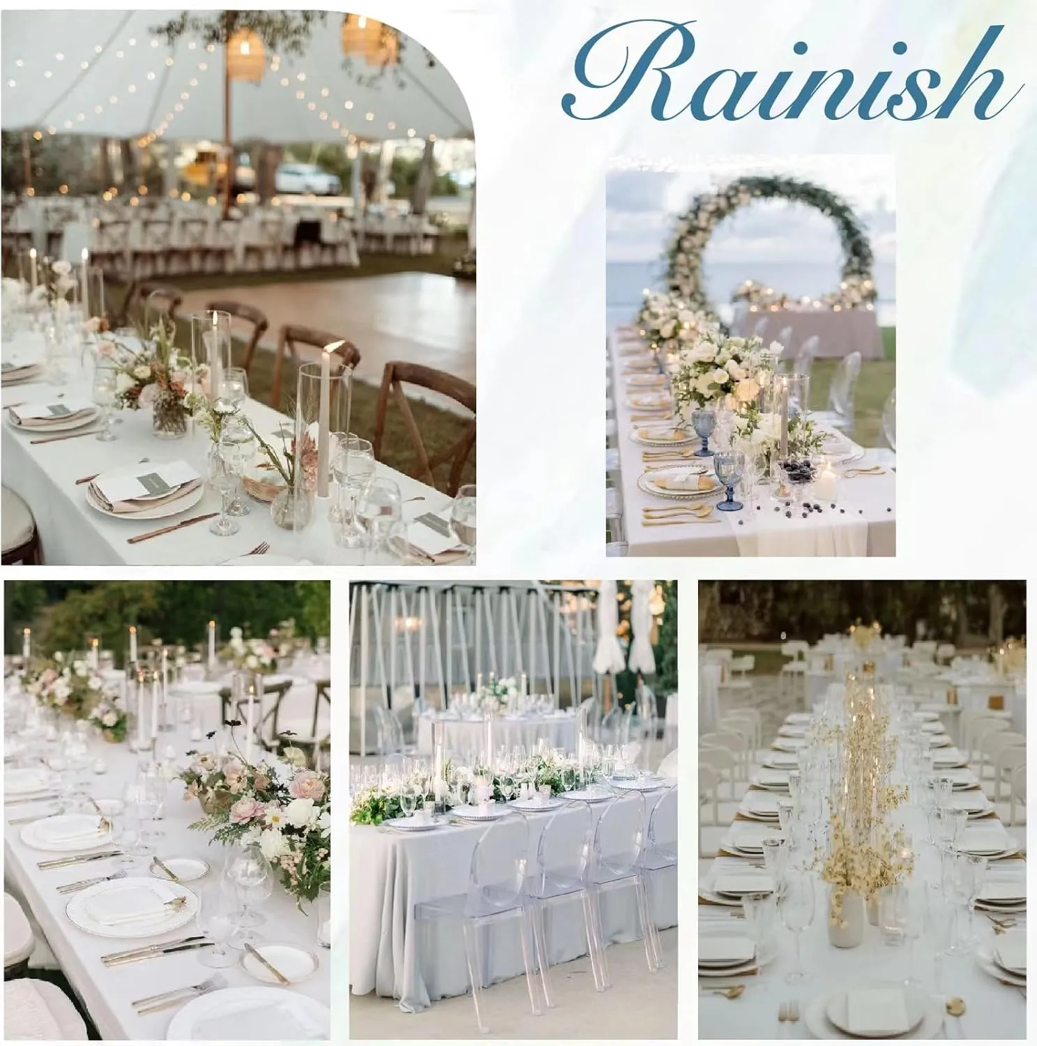 8 Pack White Table Cloth 60 x 102 Inch Polyester tablecloths for 6 Foot Rectangle Tables, Stain and Wrinkle Resistant Washable Fabric White Table Covers for Parties, Wedding, Banquet, Dining