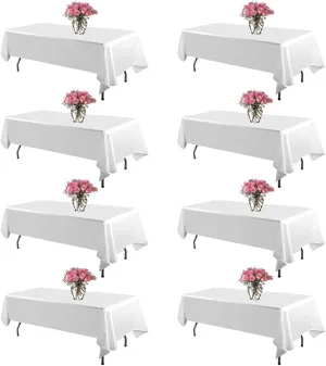8 Pack White Table Cloth 60 x 102 Inch Polyester tablecloths for 6 Foot Rectangle Tables, Stain and Wrinkle Resistant Washable Fabric White Table Covers for Parties, Wedding, Banquet, Dining