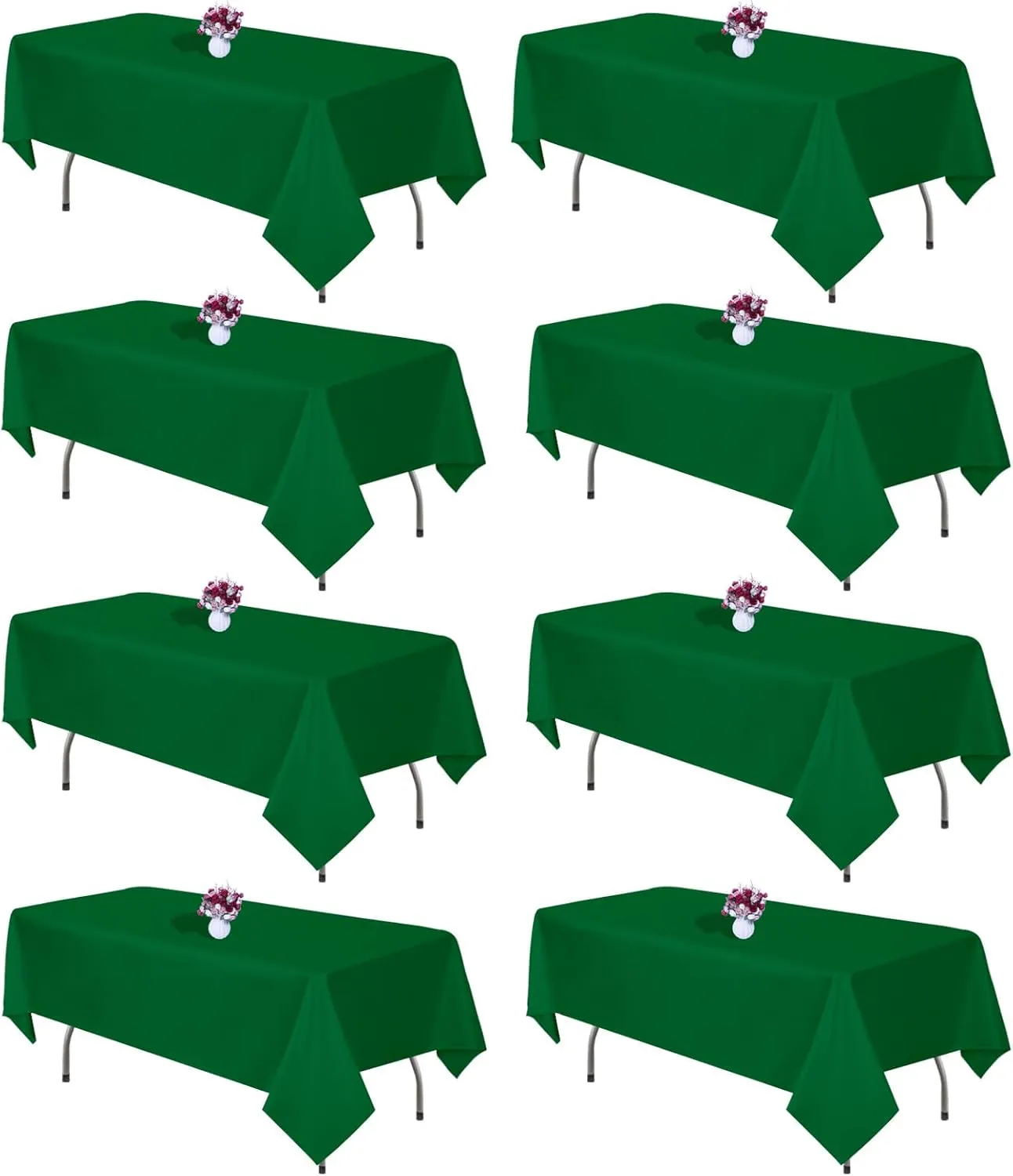 8 Packs Green Table Cloth Rectangle 60x102 Inch Rectangular Table Cloth for 6 Foot Rectangle Table, Wrinkle Resistant Polyester Fabric Tablecloth Washable Table Cover for Wedding Party Decor