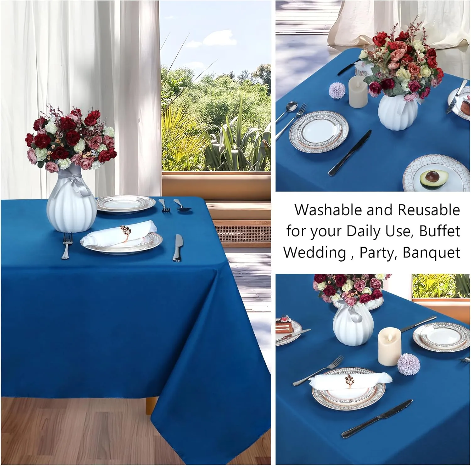 8 Packs Royal Blue Tablecloth Rectangle 60x102 Inch Rectangular Table Cloth for 6 Foot Rectangle Tables, Wrinkle Resistant Polyester Fabric Tablecloth Washable Table Cover for Wedding Party Buffet