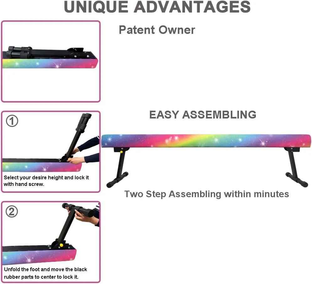 8ft Ultrasimple Adjustable&Foldable Balance Beam,High-Low Floor Beam Suede Gymnastics Equipment,No Tool Require, Gymnastics Beam for Training&Professional HomeTraining