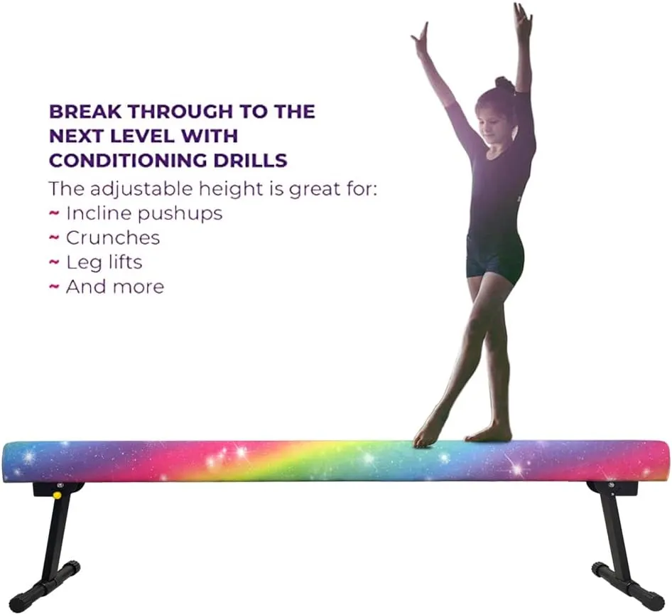 8ft Ultrasimple Adjustable&Foldable Balance Beam,High-Low Floor Beam Suede Gymnastics Equipment,No Tool Require, Gymnastics Beam for Training&Professional HomeTraining