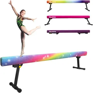 8ft Ultrasimple Adjustable&Foldable Balance Beam,High-Low Floor Beam Suede Gymnastics Equipment,No Tool Require, Gymnastics Beam for Training&Professional HomeTraining