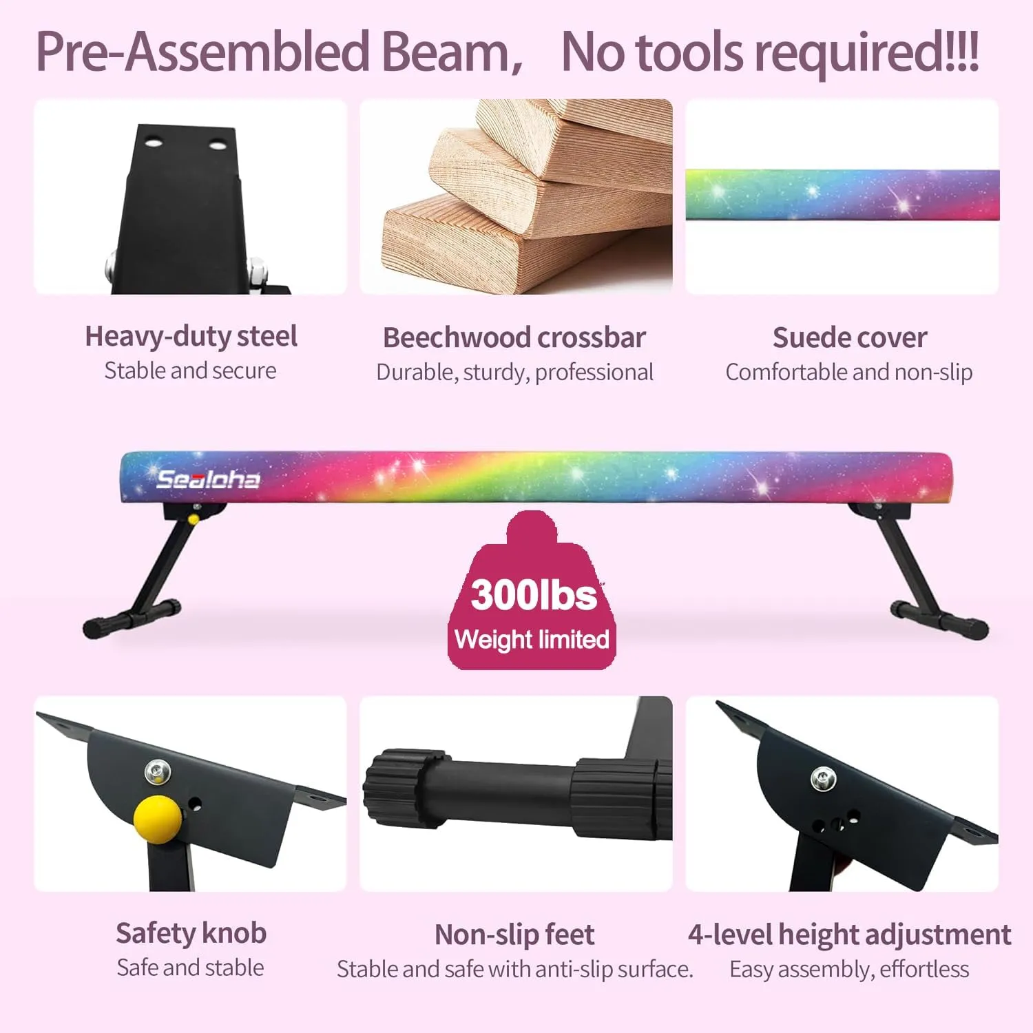 8ft Ultrasimple Adjustable&Foldable Balance Beam,High-Low Floor Beam Suede Gymnastics Equipment,No Tool Require, Gymnastics Beam for Training&Professional HomeTraining