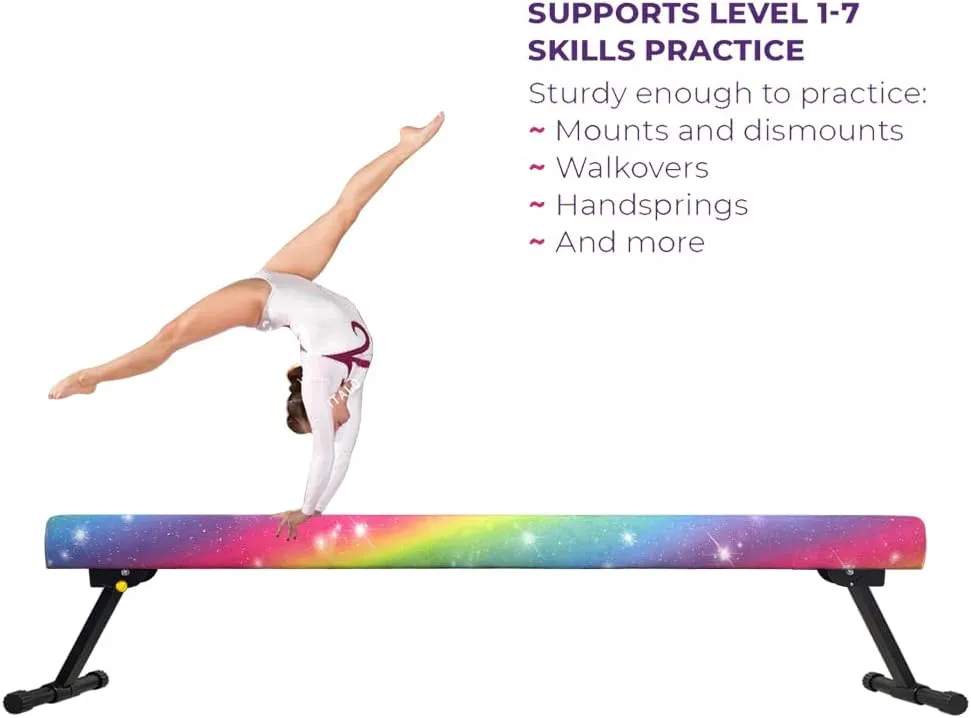 8ft Ultrasimple Adjustable&Foldable Balance Beam,High-Low Floor Beam Suede Gymnastics Equipment,No Tool Require, Gymnastics Beam for Training&Professional HomeTraining