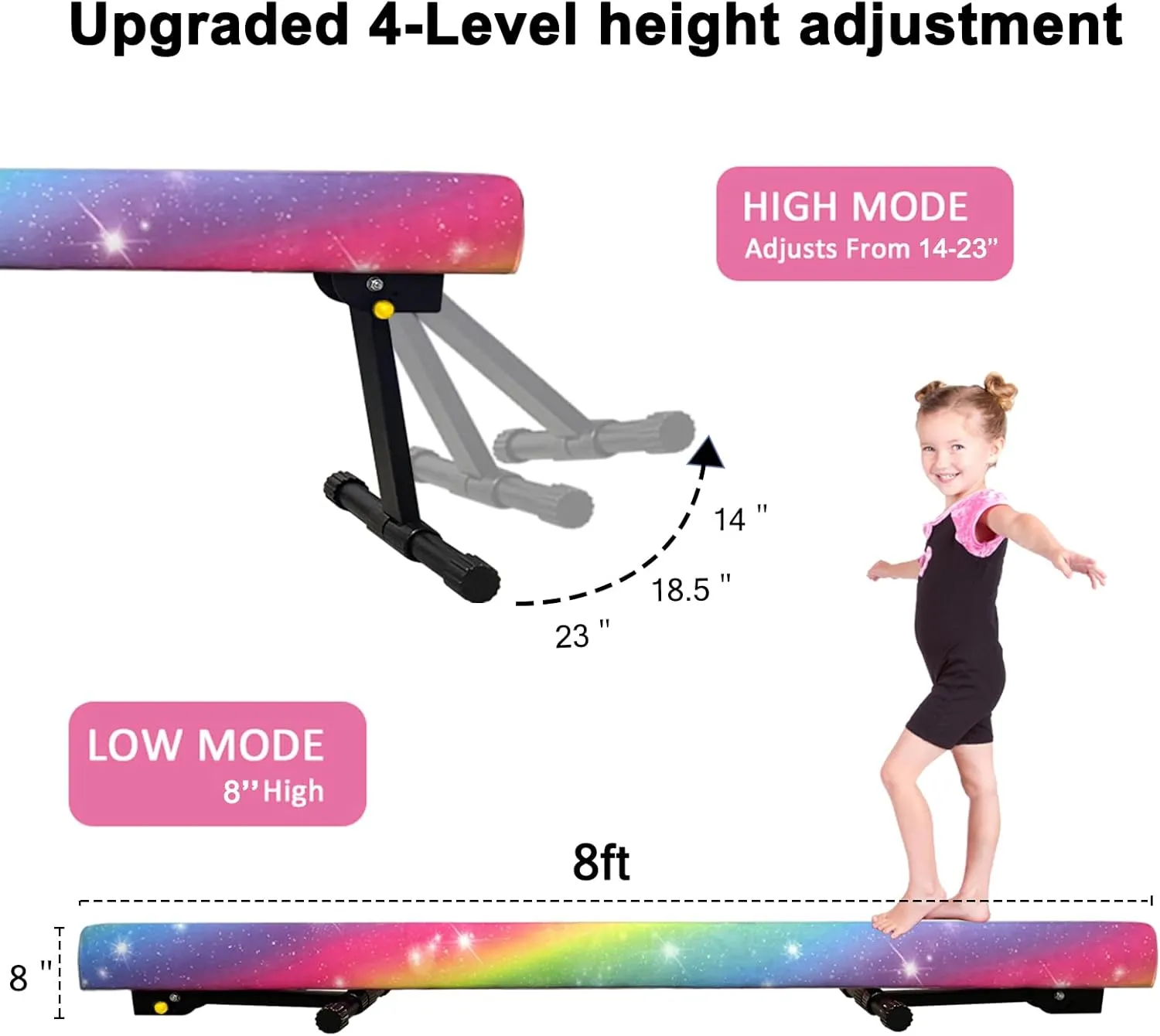8ft Ultrasimple Adjustable&Foldable Balance Beam,High-Low Floor Beam Suede Gymnastics Equipment,No Tool Require, Gymnastics Beam for Training&Professional HomeTraining