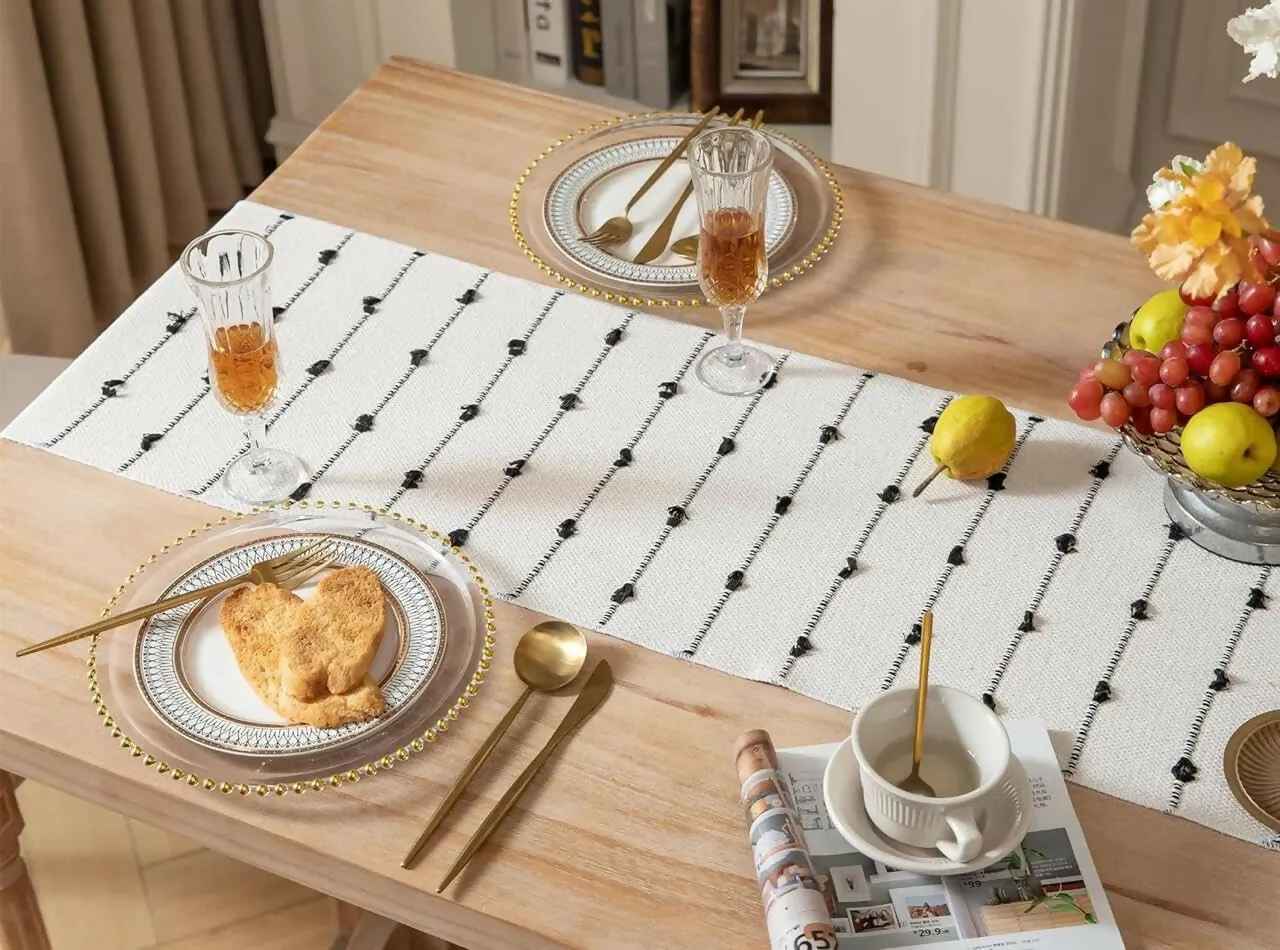 Aaho Decor Handmade Organic Cotton Table Runner 14 x 72 Inches Off-White Beige Multipurpose Dining Table Linen