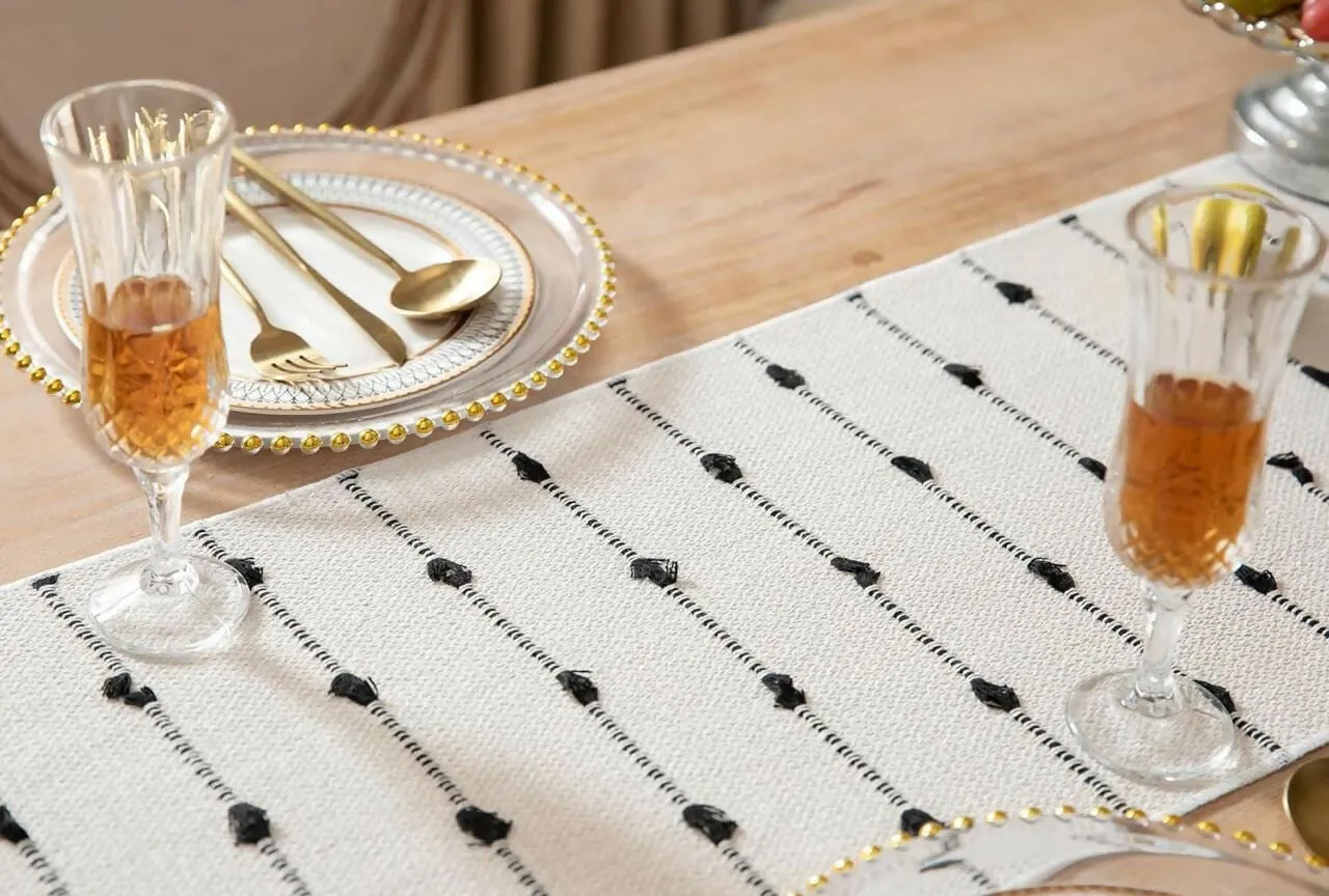 Aaho Decor Handmade Organic Cotton Table Runner 14 x 72 Inches Off-White Beige Multipurpose Dining Table Linen