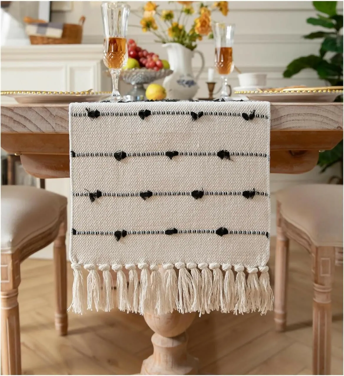 Aaho Decor Handmade Organic Cotton Table Runner 14 x 72 Inches Off-White Beige Multipurpose Dining Table Linen