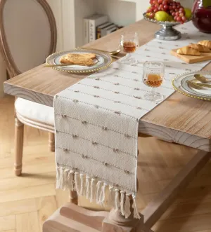 AaHo Decor Heat-Resistant Cotton Checkered Table Runner – 14'' x 72'' Washable Tabletop Mat for 4 & 6 Seater Dining, Coffee, and Center Tables – White