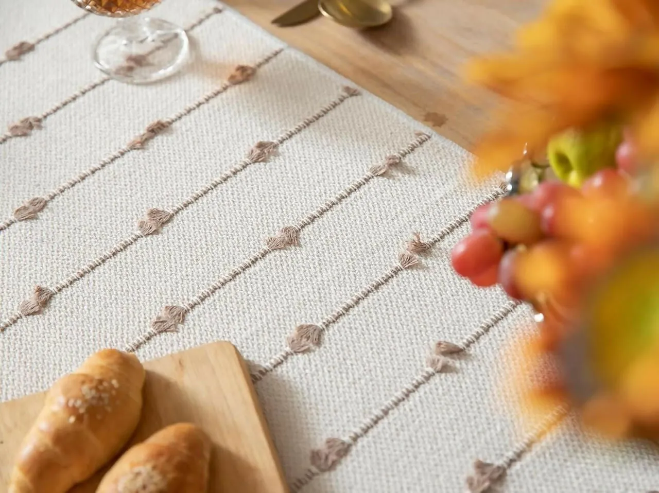 AaHo Decor Heat-Resistant Cotton Checkered Table Runner – 14'' x 72'' Washable Tabletop Mat for 4 & 6 Seater Dining, Coffee, and Center Tables – White