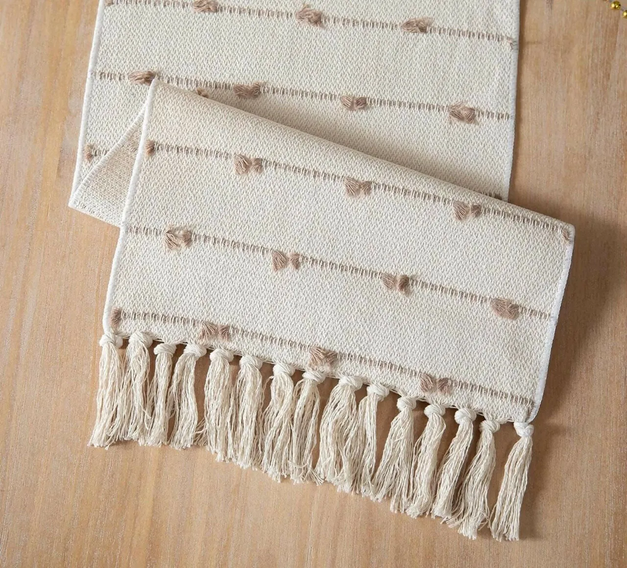 AaHo Decor Heat-Resistant Cotton Checkered Table Runner – 14'' x 72'' Washable Tabletop Mat for 4 & 6 Seater Dining, Coffee, and Center Tables – White