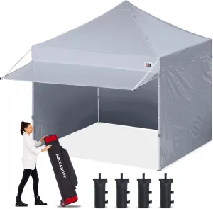 ABCCANOPY 10x10 Pop up Canopy Tent with Sidewalls - Easy up Canopies with Awning, Outdoor Tents for Parties, Market, Commercial Events, Gray