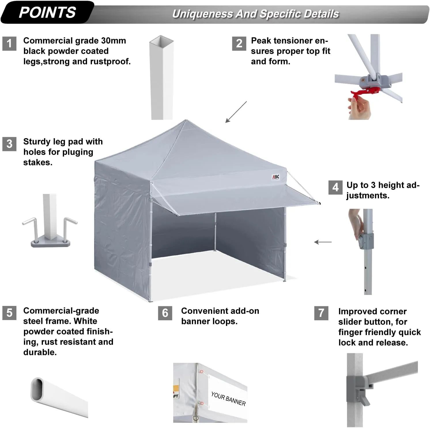 ABCCANOPY 10x10 Pop up Canopy Tent with Sidewalls - Easy up Canopies with Awning, Outdoor Tents for Parties, Market, Commercial Events, Gray