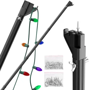 addlon Telescopic Extension Pole for Hanging Outdoor Light and Mounting Screw Hooks,5.5FT String Lights Hanger Poles with Utility Hook for Patio Lights and Birdfeeders Installation