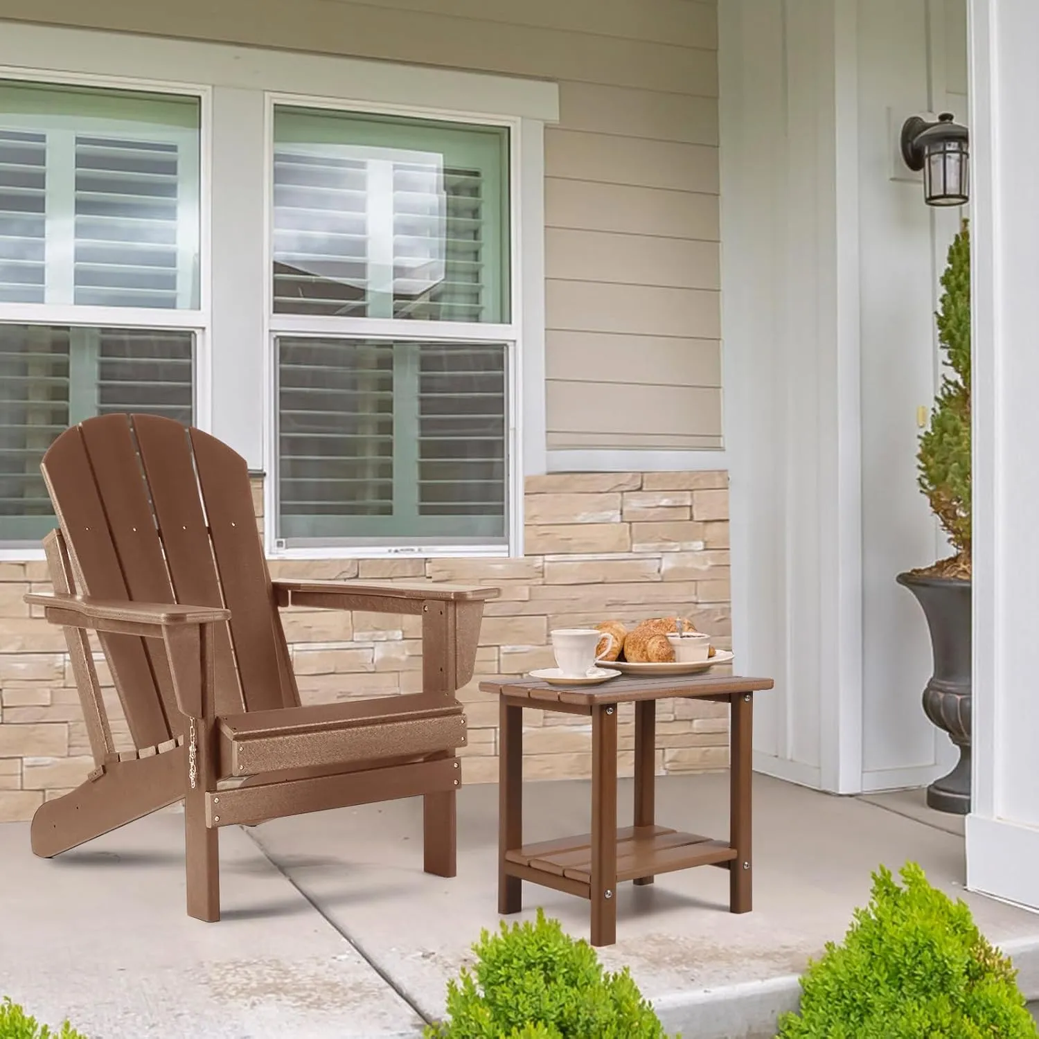 Adirondack Outdoor Side Table, 2-Tier Sturdy Patio End Table Weather Resistant, 16.5" Solid Side Table for Patio, Pool, Porch