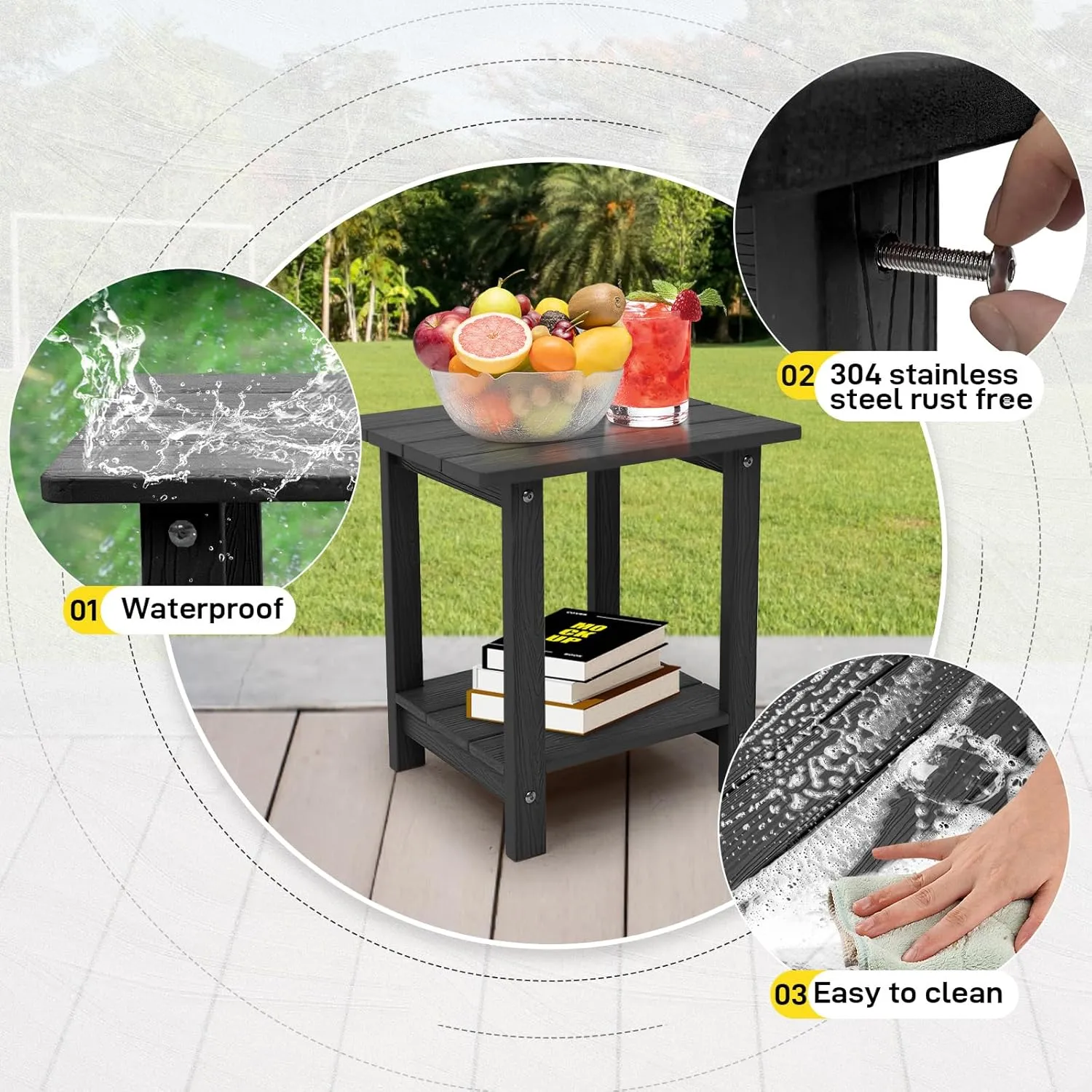 Adirondack Side Table - Outdoor Indoor End Table, Weather Resistant, 17' Black for Patio and Deck