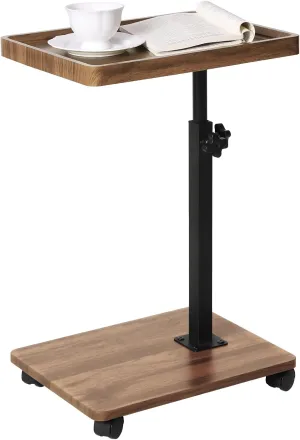 Adjustable C Table End Table, Side Table C Table with Wheels,360° Rotatable (20.7-34.9inches) Height Adjustable for Sofa/Bed/Bathtub, Walnut Wood & Black (15.7x11.8)