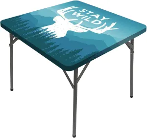 Adventure Elastic Square Tablecloth, Wilderness Themed Stay Wild Quote Mountain Washable Spill Proof Table Cover, Fits 48x48 inch Table, for Restaurants Picnic Patio Party Table Decor