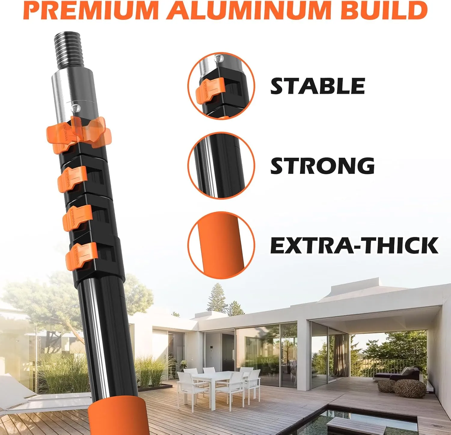 AgiiMan 15FT Reach Telescoping Pole - 3 to 12FT Extension Pole, Portable Aluminum Telescoping Rod with Easy Flip Lock, Paint Roller Extension Poles for Paint Dusting, Window Cleaning