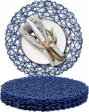 AHHFSMEI Paper Braided Round Placemats Natural Non-Slip Heat Resistant Table Mats for Dining Tables Farmhouse Woven Indoor Outdoor Place mats (Blue,8)