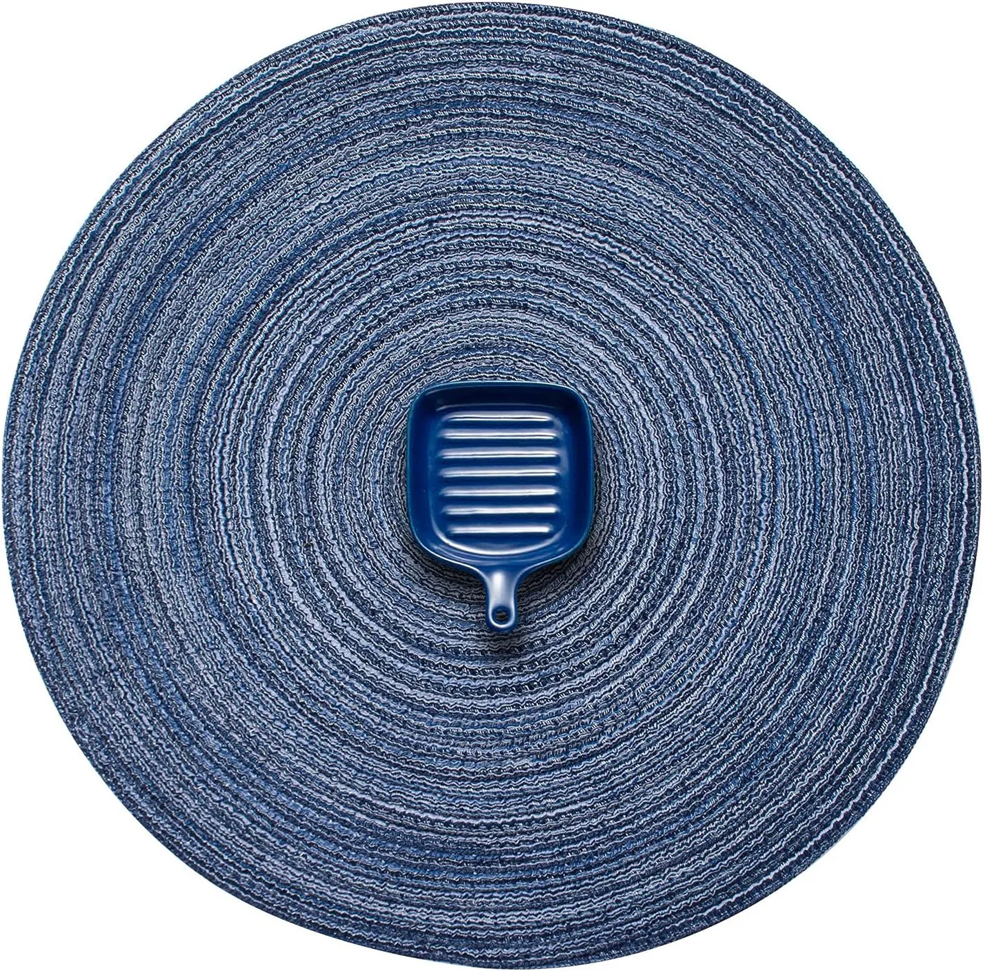 AHHFSMEI Round Braided Placemats Set of 6 Round Table Mats for Dining Tables Natural Woven Heat Resistant Place mats 15 Inch (Multi Blue)