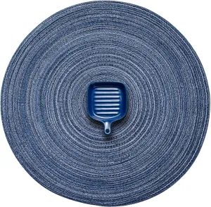 AHHFSMEI Round Braided Placemats Set of 6 Round Table Mats for Dining Tables Natural Woven Heat Resistant Place mats 15 Inch (Multi Blue)