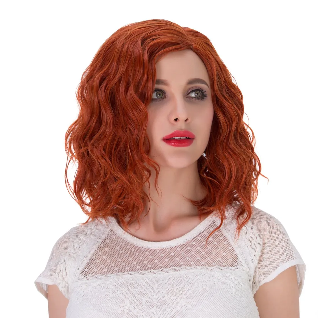 Aicos Orange Wig, Heat Resistant 35cm, Fashion Red Wig with Curly Ginger Hair for Daily Dress Carnival Party Masquerade Cosplay, with Free Wig Cap