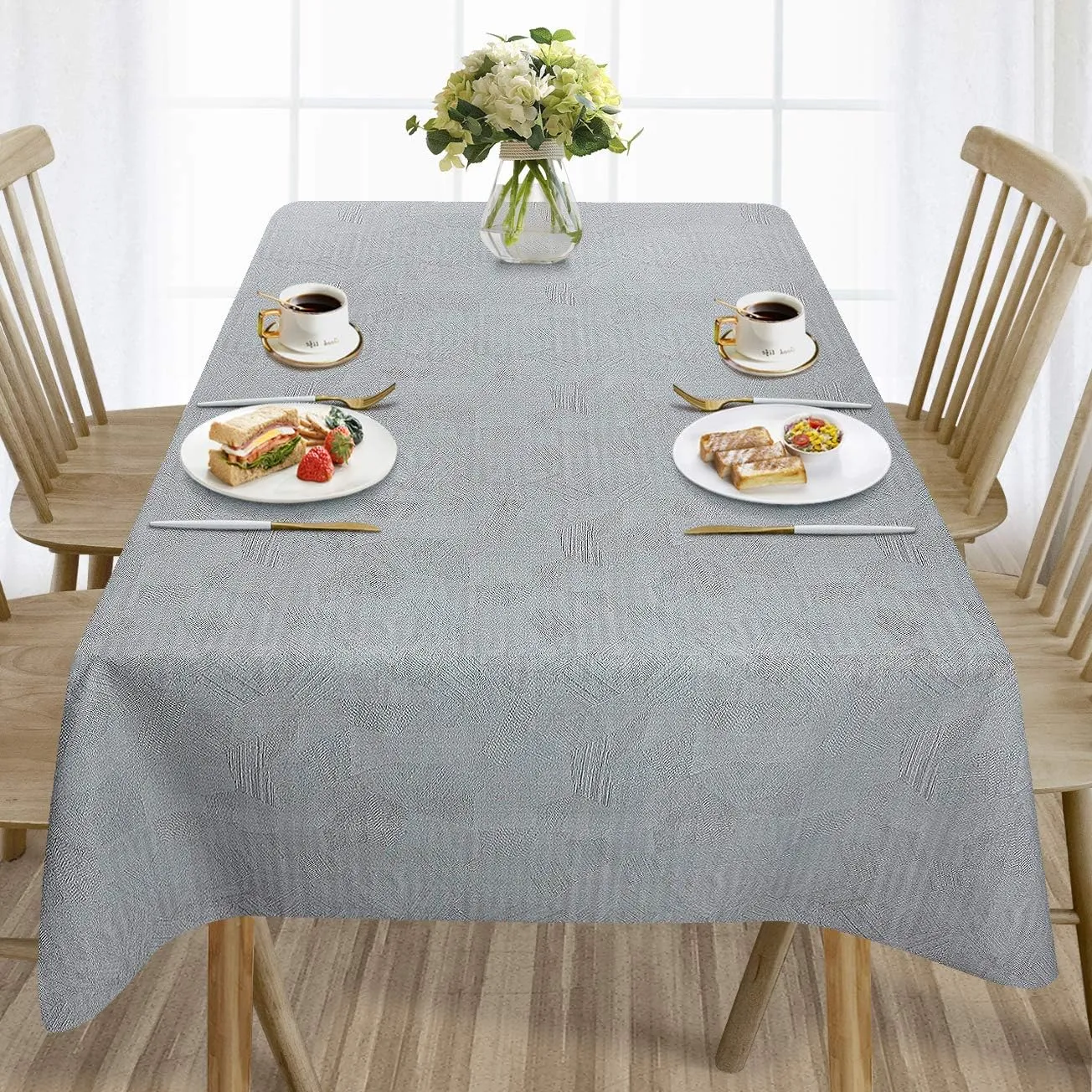 AIRCOWRIE Waterproof Vinyl Tablecloths, Heavy Duty Oil Proof Spill Proof Plastic Table Cloth, Wipe Clean PVC Table Cover for Spring Indoor and Outdoor Use (Grey, 54”×108”, Rectangle)