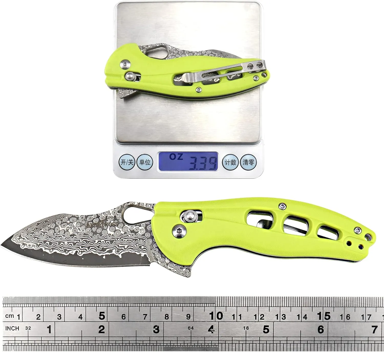 ALBATROSS Cool Flipper Axis Lock Opening Folding Pocket Knife with 3" Modern Damascus Steel Blade and 4.25" High Strength FRN Handle, Deep Carry Pocket Clip - Gifts Box FK036DA-GN