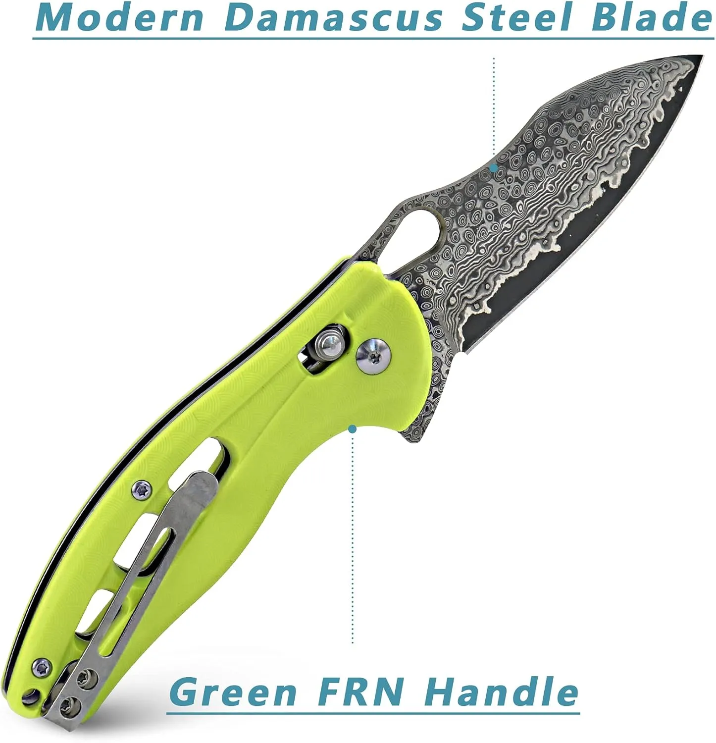 ALBATROSS Cool Flipper Axis Lock Opening Folding Pocket Knife with 3" Modern Damascus Steel Blade and 4.25" High Strength FRN Handle, Deep Carry Pocket Clip - Gifts Box FK036DA-GN