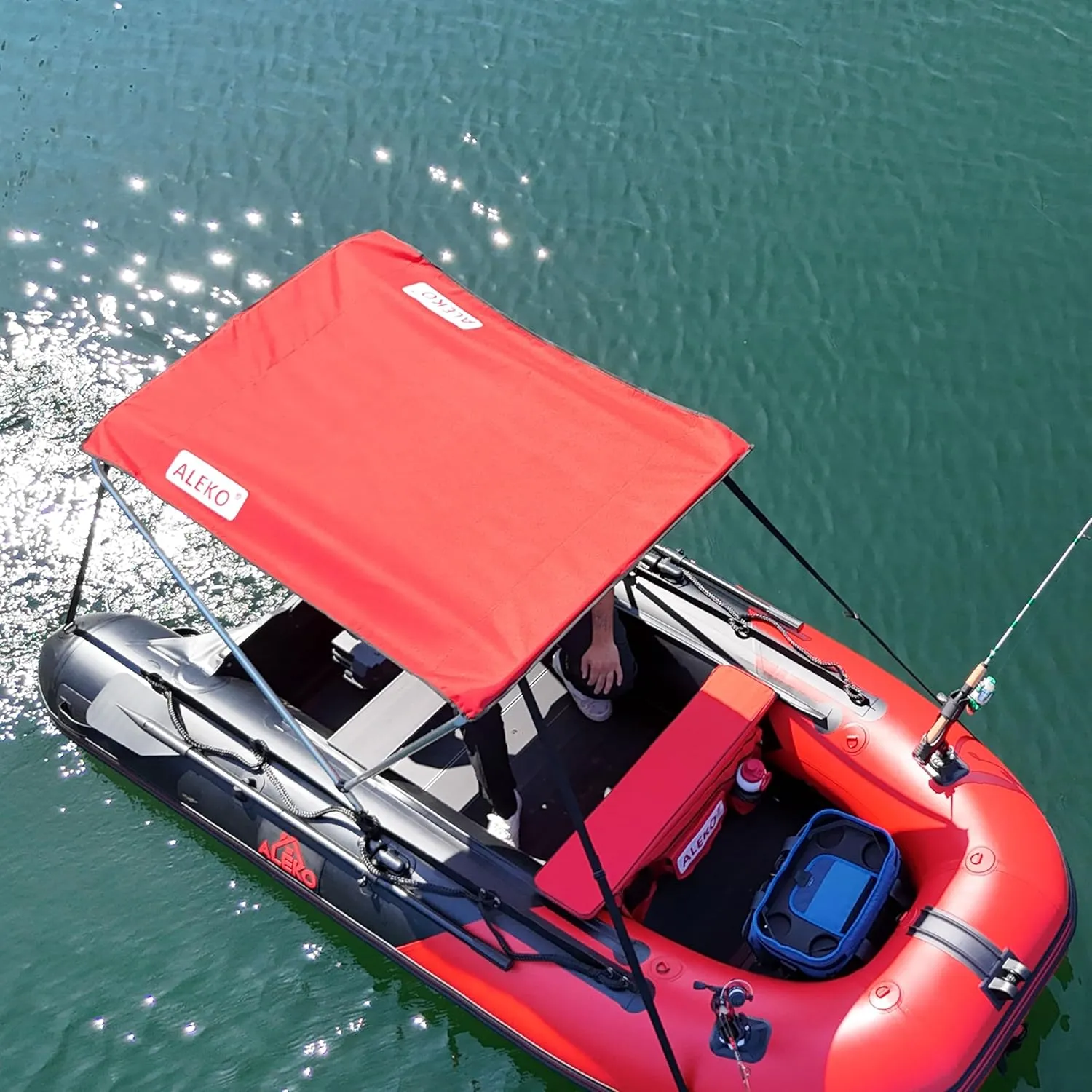 ALEKO Boat Bimini | Canopy Tent Sun Shelter Bimini Top Sunshade | for 8.5 ft Long Inflatable Boat | 4.4 x 3.4 Feet | Color Red | BSTENT250R