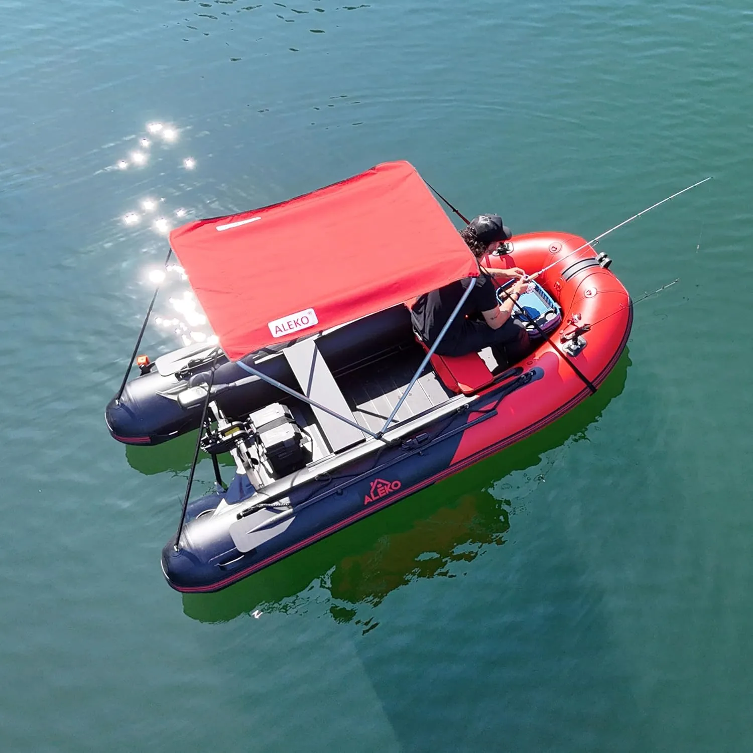 ALEKO Boat Bimini | Canopy Tent Sun Shelter Bimini Top Sunshade | for 8.5 ft Long Inflatable Boat | 4.4 x 3.4 Feet | Color Red | BSTENT250R