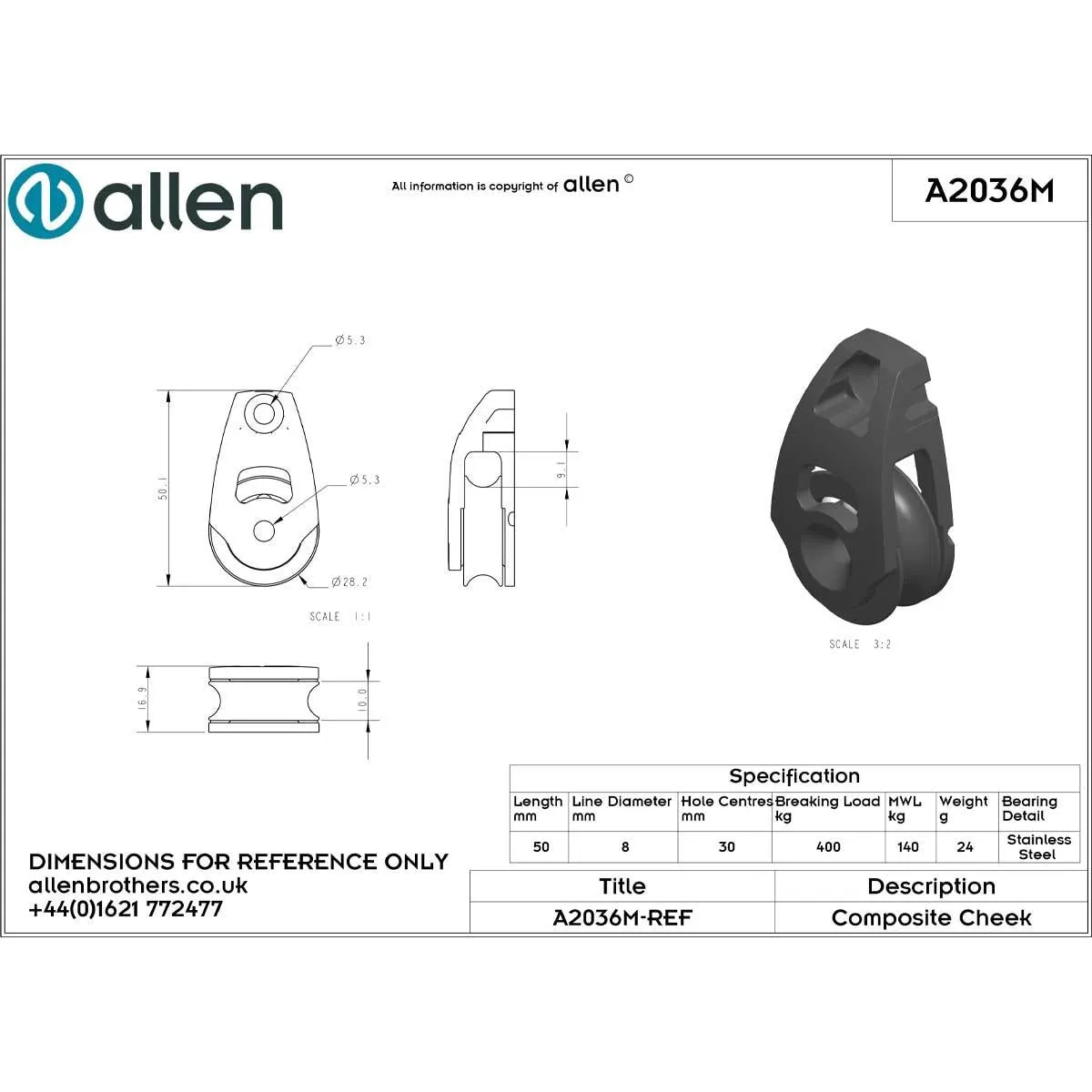 Allen 30mm Single Composite Cheek Block