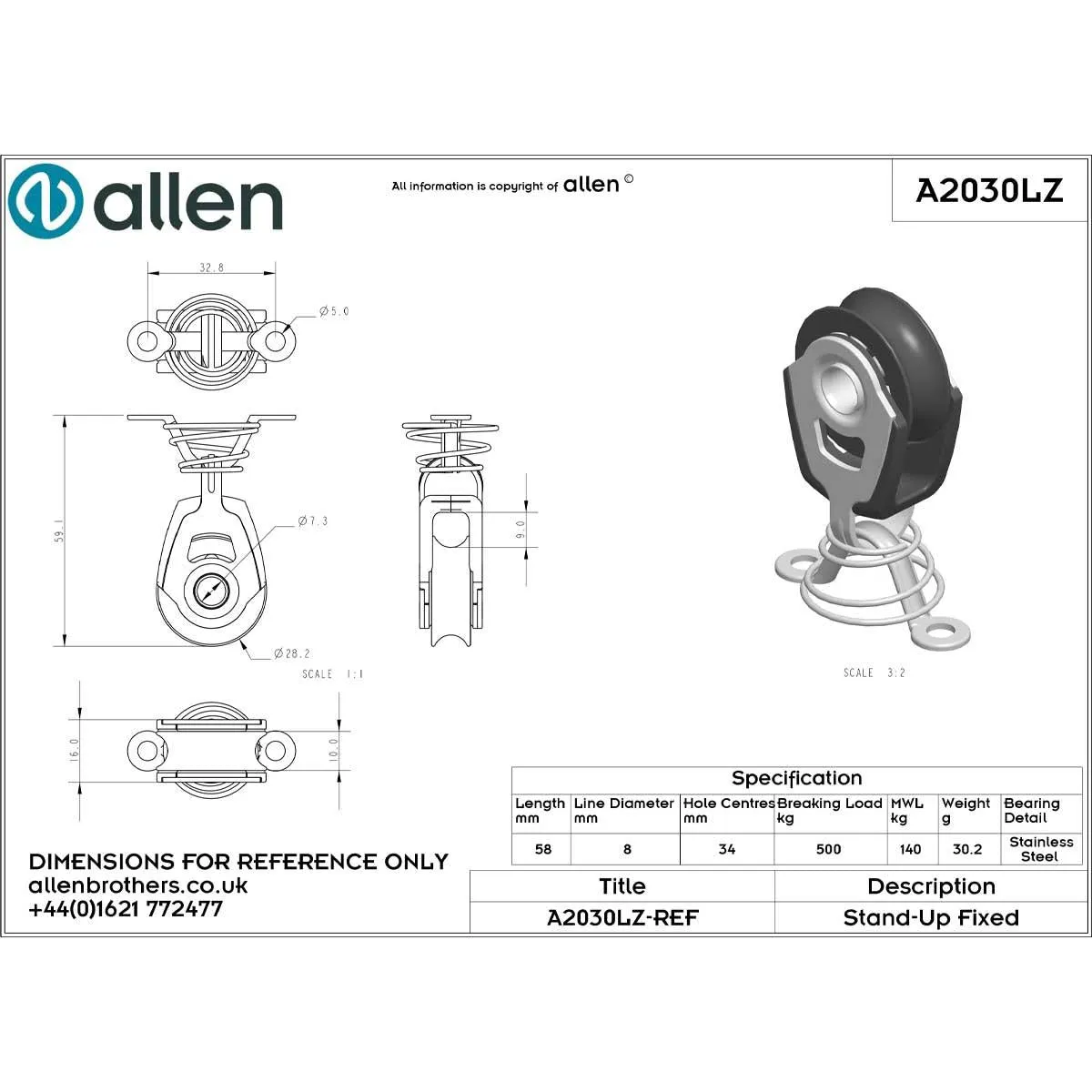 Allen 30mm Single Stand Up Fixed Block