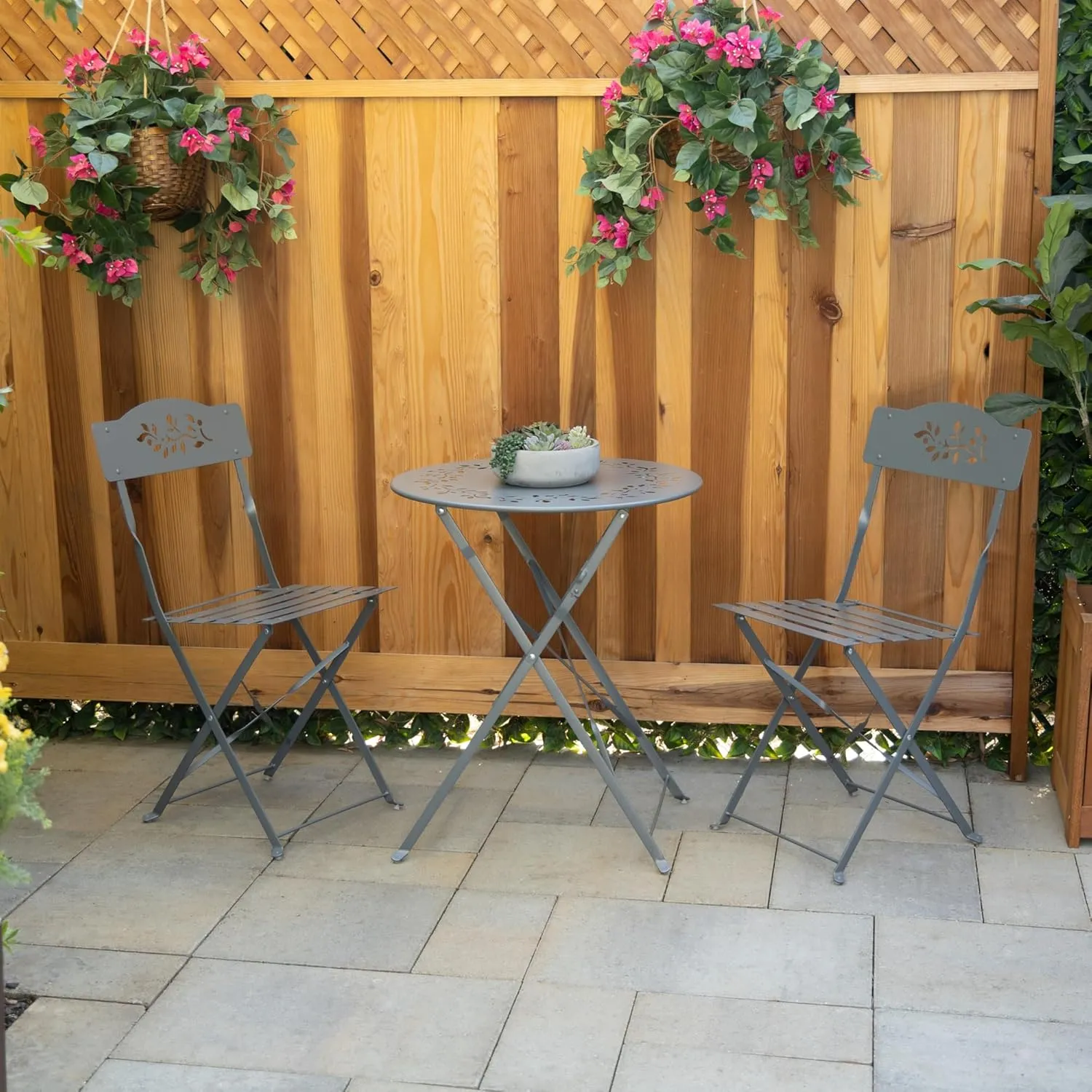 Alpine Corporation Indoor/Outdoor 3-Piece Bistro Set Folding Table and Chairs Patio Seating, Gray