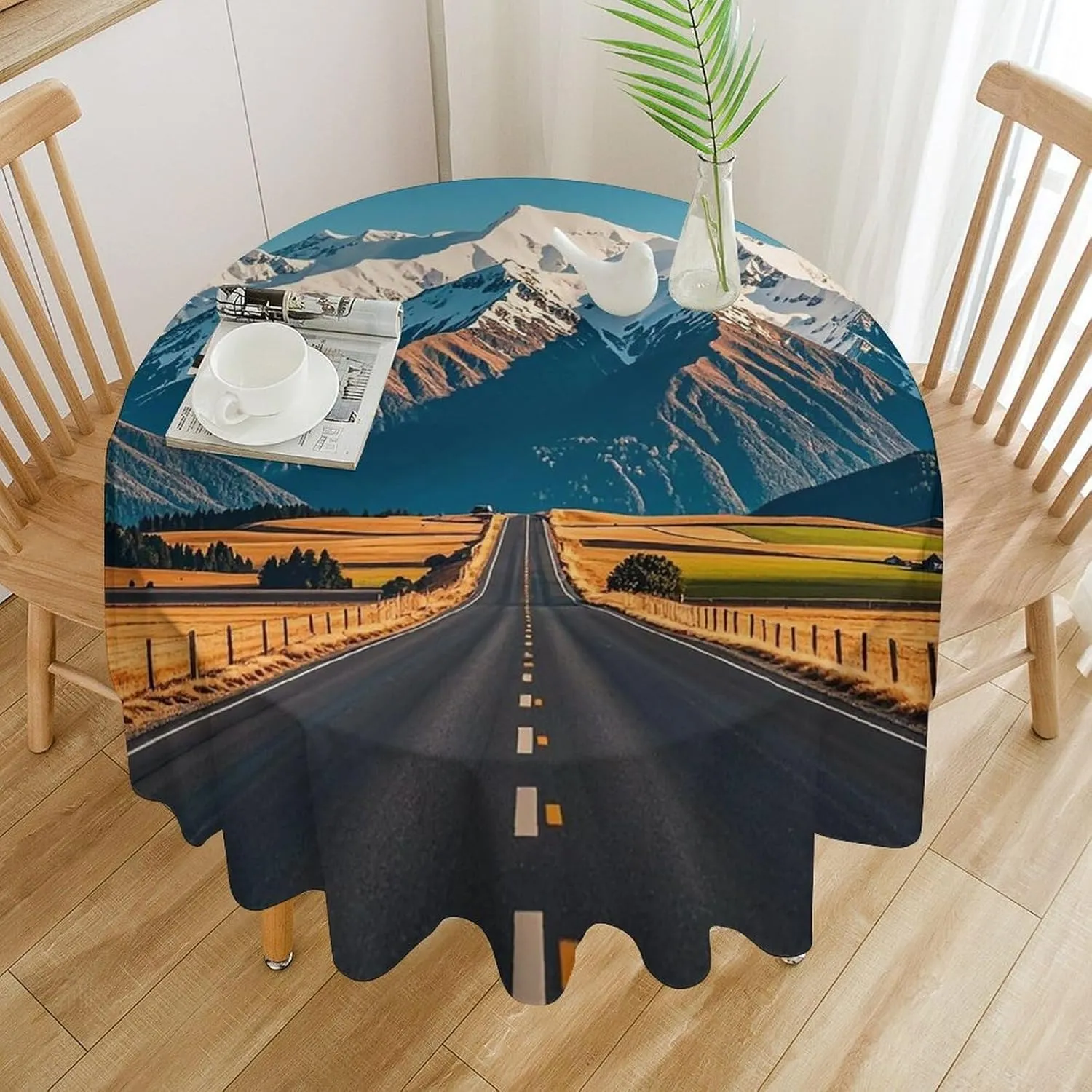 Alpine Snowy Mountain Tablecloth Heat Resistant, Polyester Round Table Cover Durable Washable Table Cloth for Kitchen, Party, Wedding, Picnic 36x36in