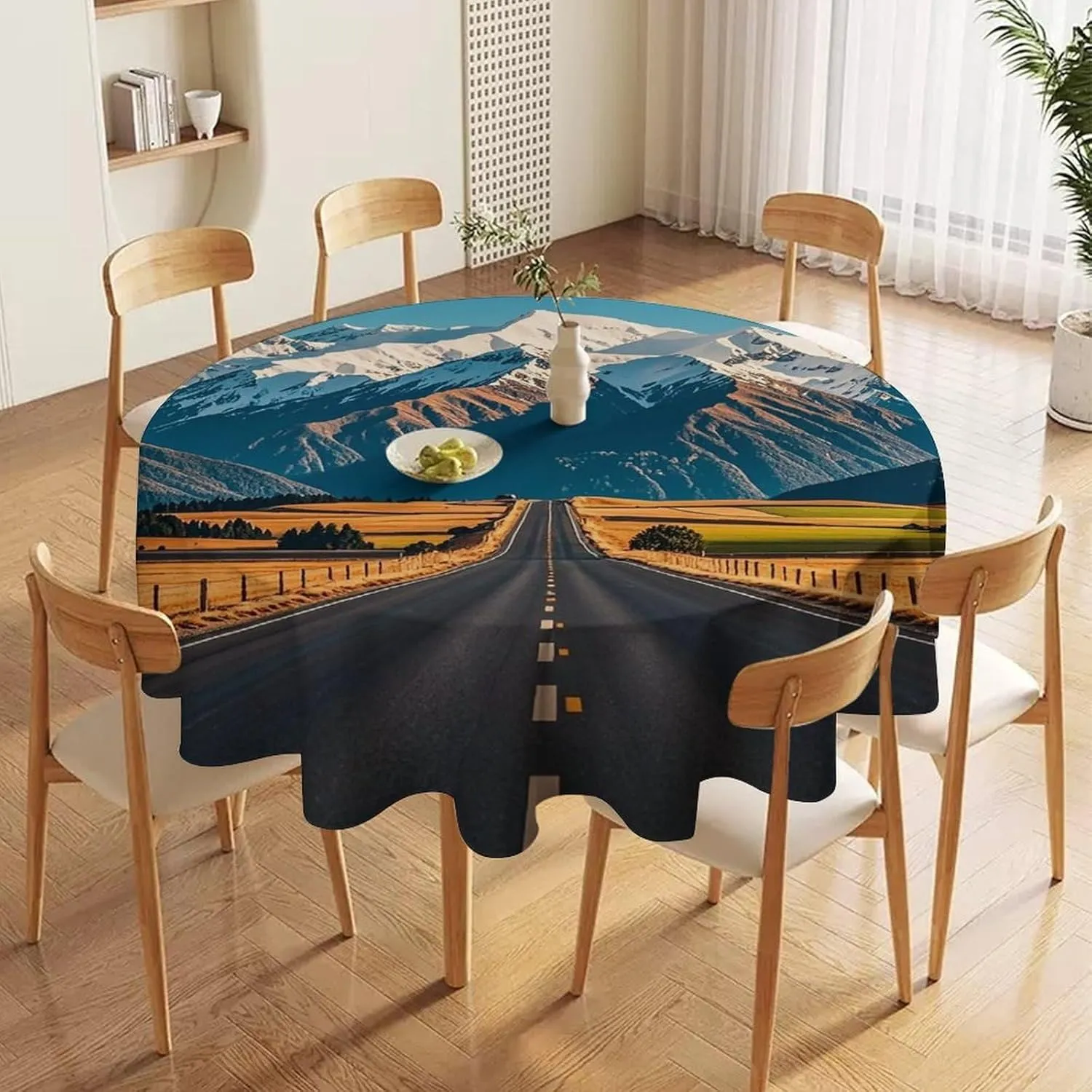 Alpine Snowy Mountain Tablecloth Heat Resistant, Polyester Round Table Cover Durable Washable Table Cloth for Kitchen, Party, Wedding, Picnic 36x36in