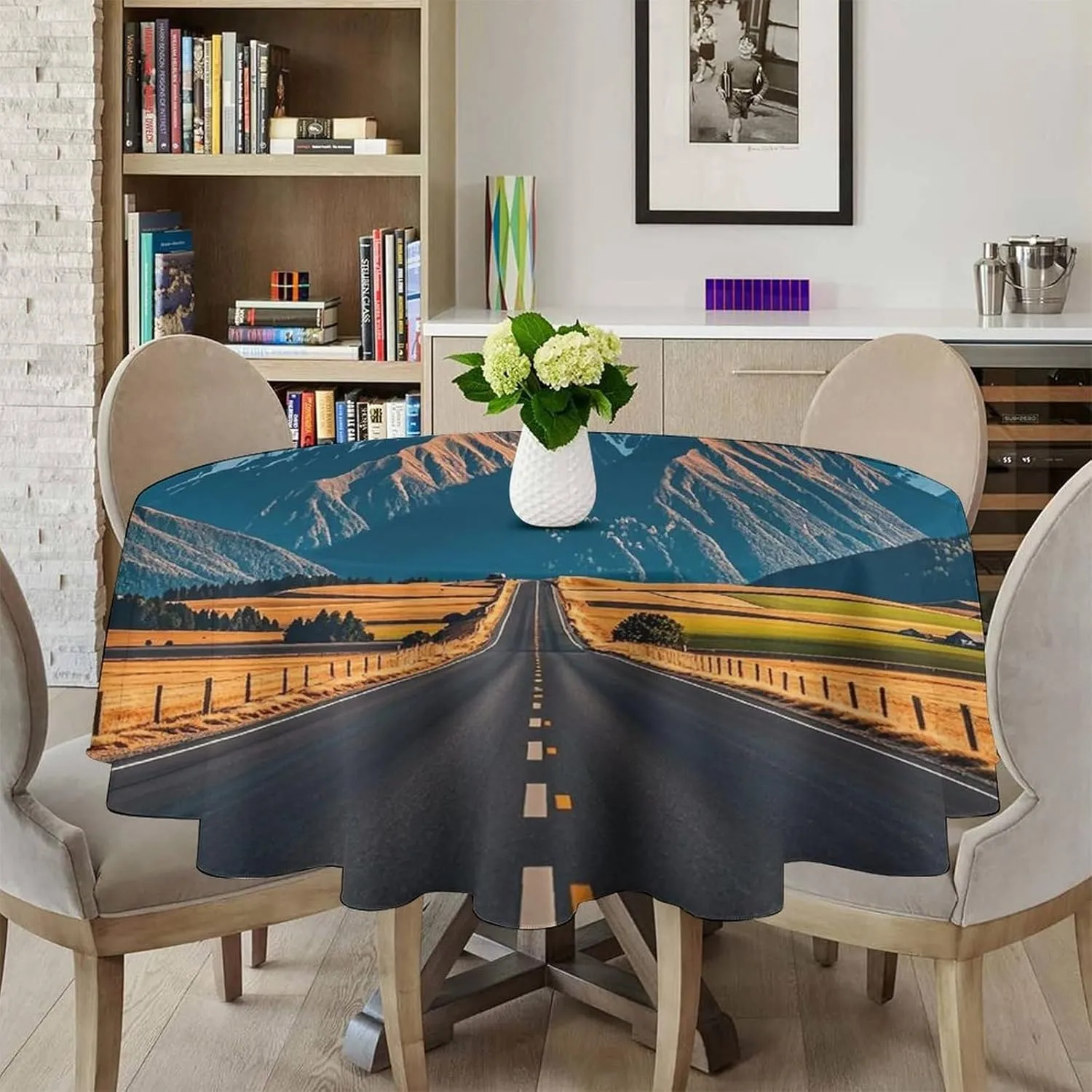 Alpine Snowy Mountain Tablecloth Heat Resistant, Polyester Round Table Cover Durable Washable Table Cloth for Kitchen, Party, Wedding, Picnic 36x36in