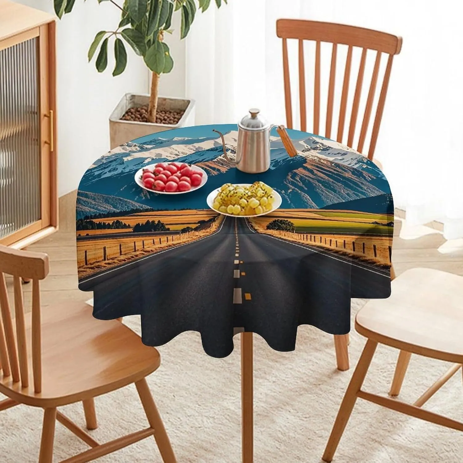 Alpine Snowy Mountain Tablecloth Heat Resistant, Polyester Round Table Cover Durable Washable Table Cloth for Kitchen, Party, Wedding, Picnic 36x36in