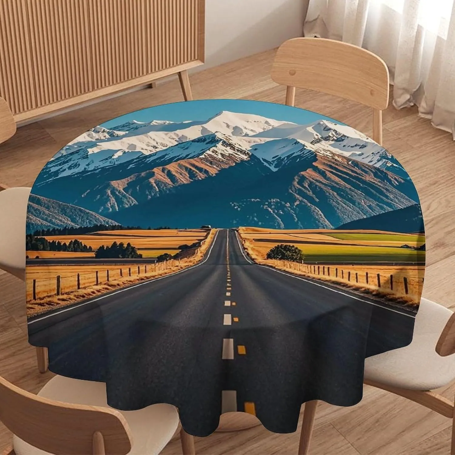 Alpine Snowy Mountain Tablecloth Heat Resistant, Polyester Round Table Cover Durable Washable Table Cloth for Kitchen, Party, Wedding, Picnic 36x36in