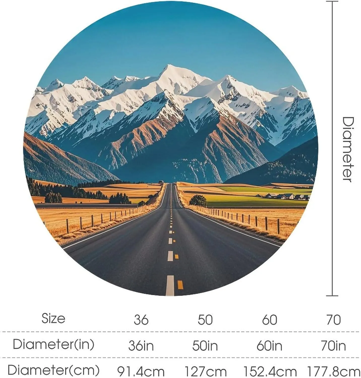 Alpine Snowy Mountain Tablecloth Heat Resistant, Polyester Round Table Cover Durable Washable Table Cloth for Kitchen, Party, Wedding, Picnic 36x36in