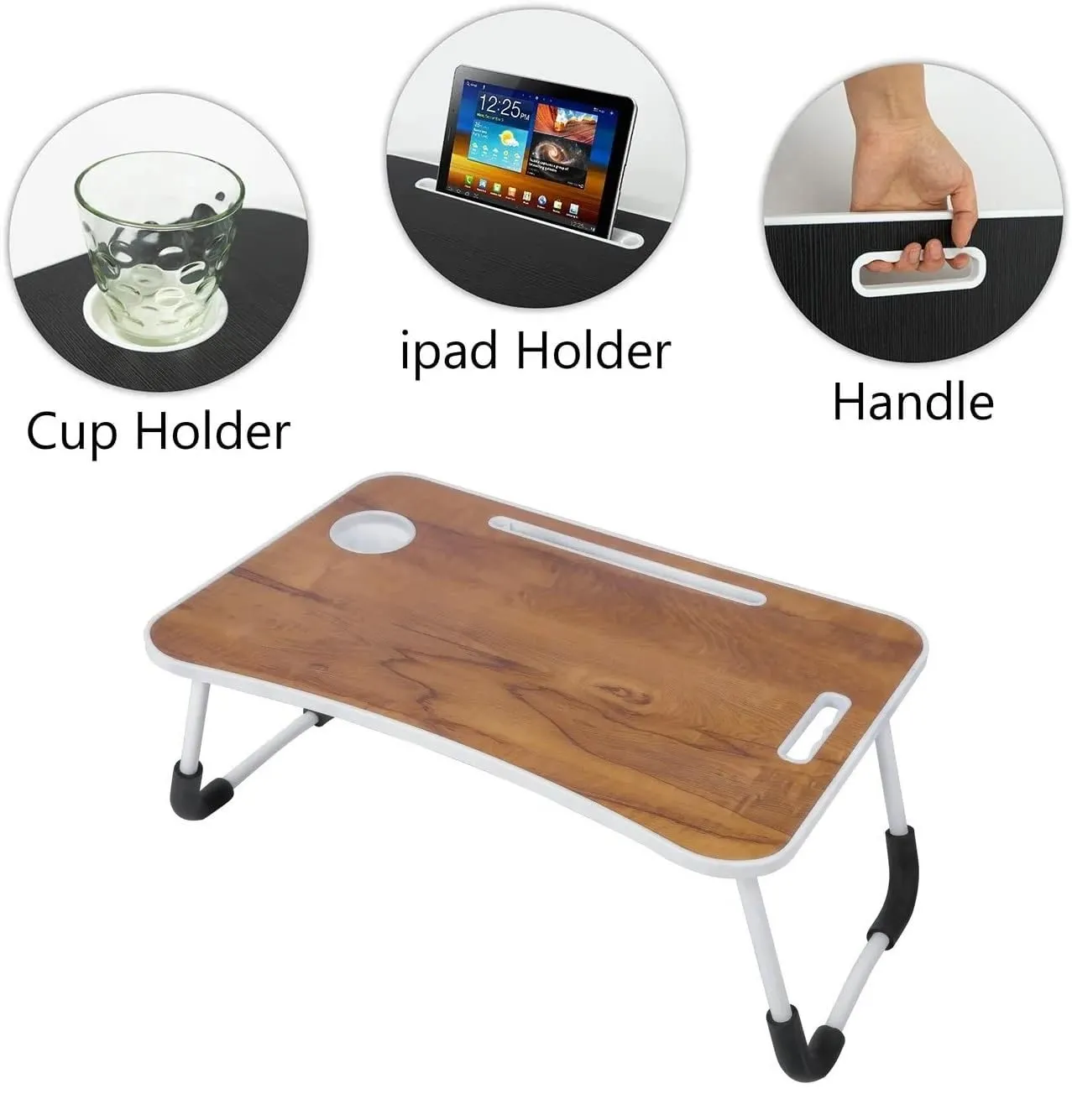 AM5051 Foldable Laptop Study Table with Cup Holder Multipurpose Bed Writing Desk Table for Home School Students (Brown)
