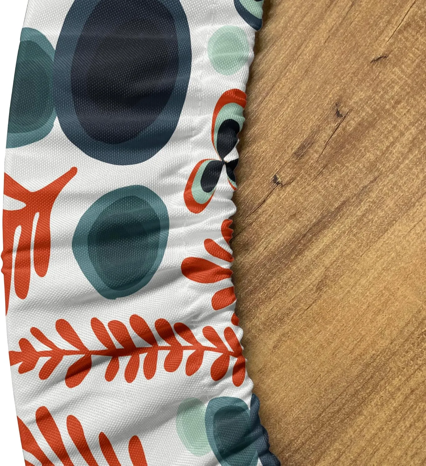 Ambesonne Abstract Fitted Round Tablecloth, Modern Botanical Garden Art with Quirky Leaves Stones and Flowers, All Around Elastic Fabric Table Cover, 56"- 60" Diameter, Burnt Orange and Multicolor