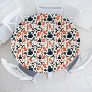Ambesonne Abstract Fitted Round Tablecloth, Modern Botanical Garden Art with Quirky Leaves Stones and Flowers, All Around Elastic Fabric Table Cover, 56"- 60" Diameter, Burnt Orange and Multicolor
