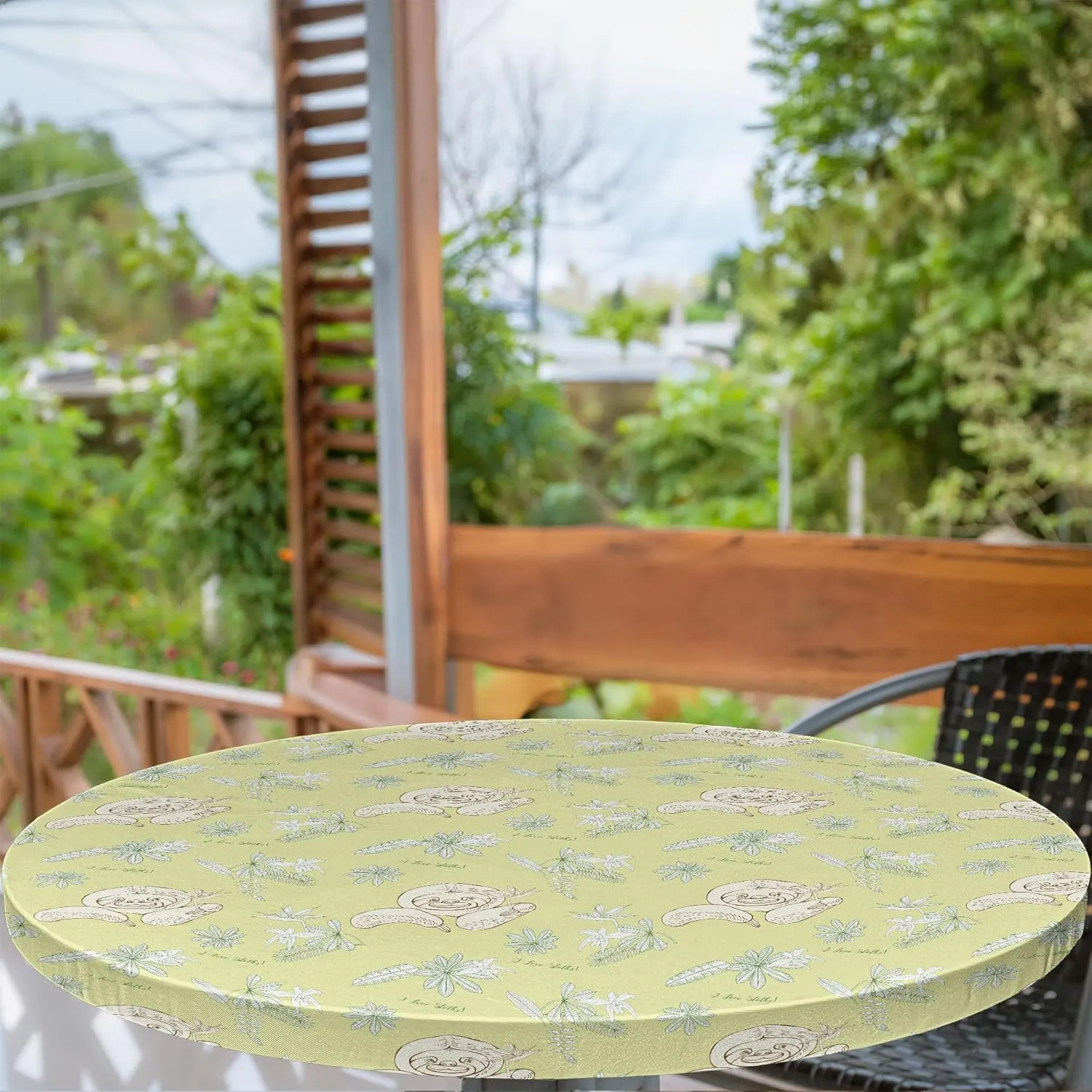 Ambesonne Funny Sloth Fitted Round Tablecloth, Sketch of Lazy Animal I Love Sloths Typography, All Around Elastic Fabric Table Cover, 40"- 44" Diameter, Green Reseda Green