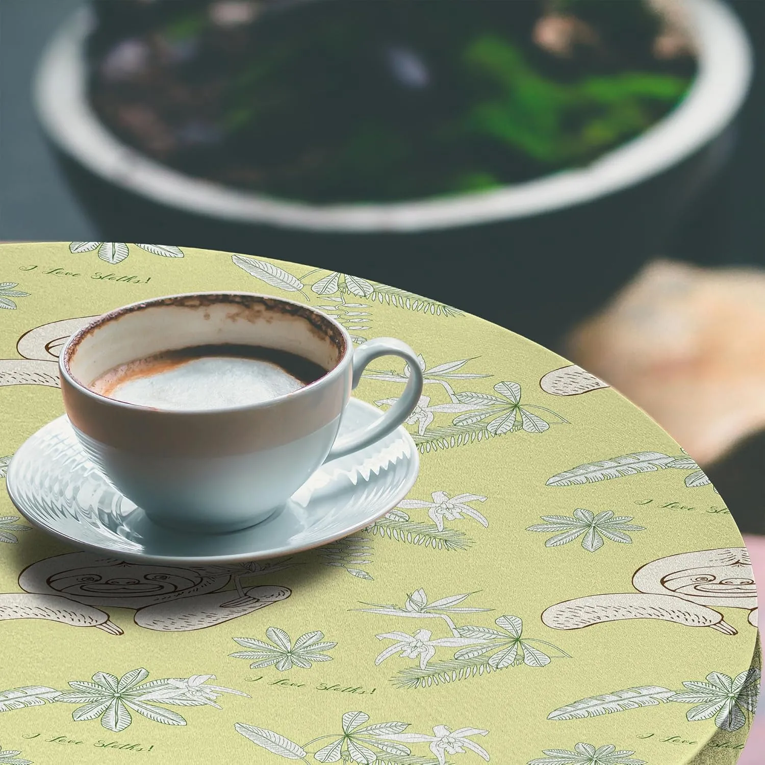 Ambesonne Funny Sloth Fitted Round Tablecloth, Sketch of Lazy Animal I Love Sloths Typography, All Around Elastic Fabric Table Cover, 40"- 44" Diameter, Green Reseda Green